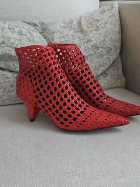 Zara Woven Pointed-Toe Ankle Boots